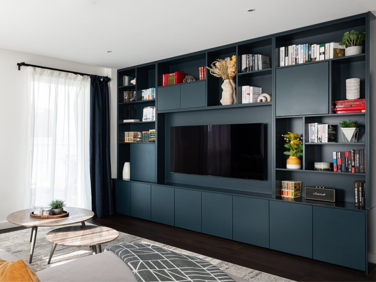dark blue dining room tv unit