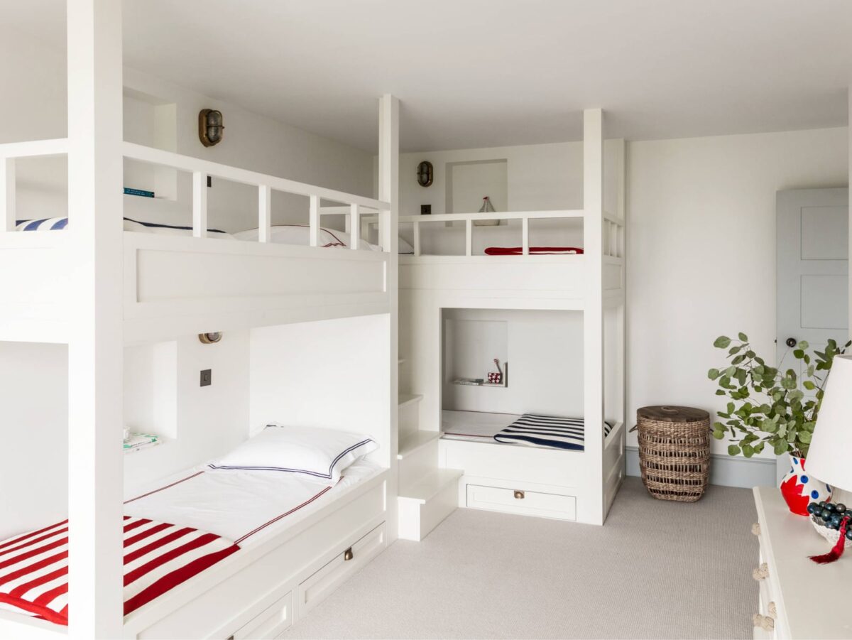 white custom made bunk bed